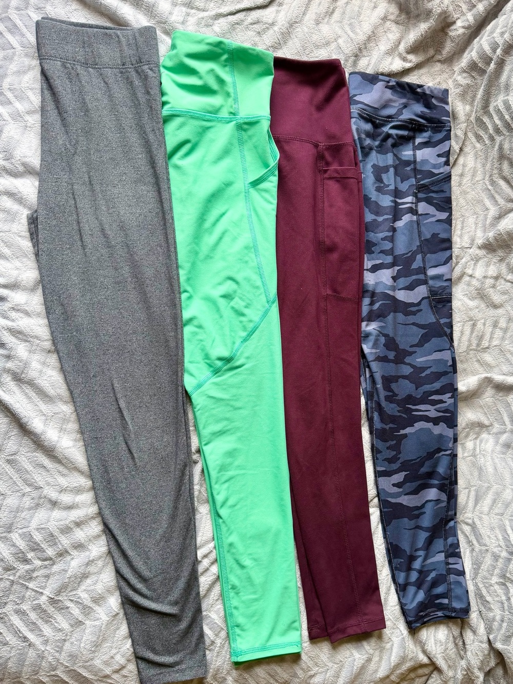 Kids Active Leggings - Gray, Mint Green, Burgundy, Blue Camo